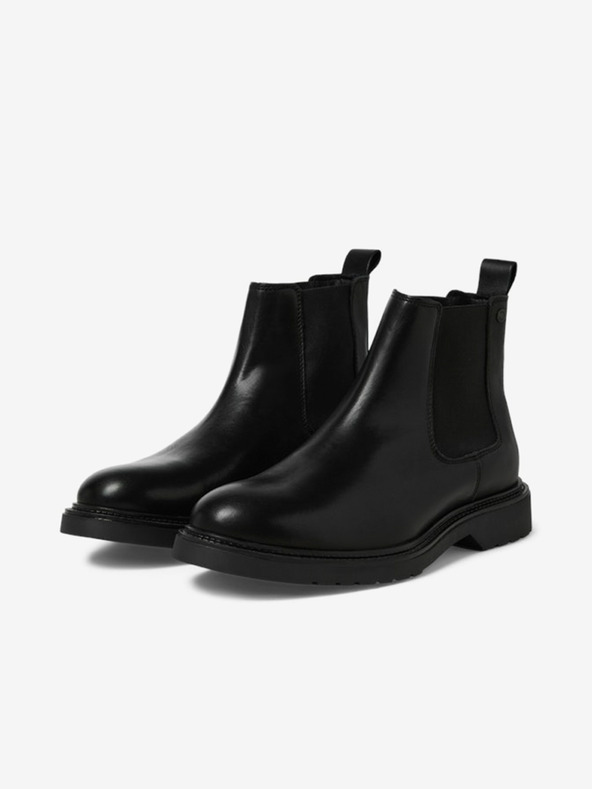 Jack & Jones Černé pánské kožené chelsea boty Jack & Jones Vaux