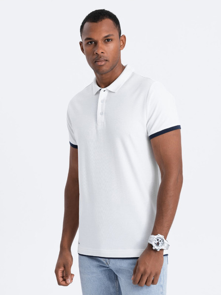 Ombre Clothing Bílé pánské polo tričko Ombre Clothing