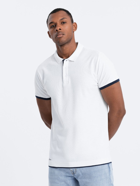 Ombre Clothing Bílé pánské polo tričko Ombre Clothing