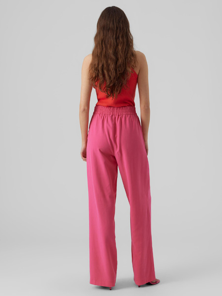 Vero Moda Tmavě růžové dámské široké kalhoty VERO MODA Carmen