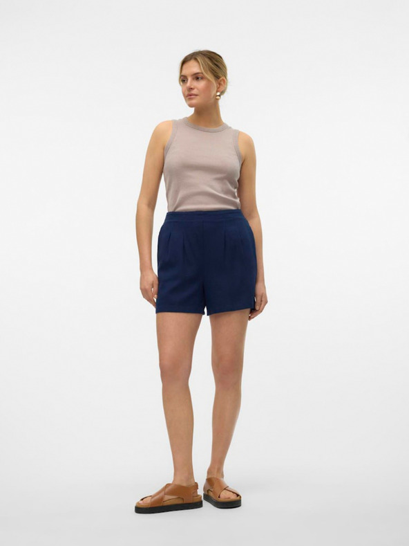 Vero Moda Tmavě modré dámské kraťasy s příměsí lnu Vero Moda Jesmilo