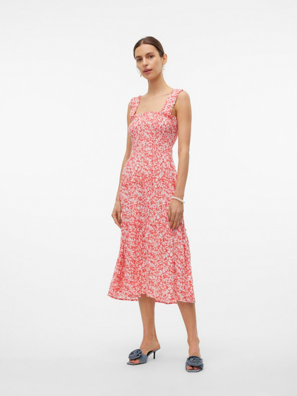 Vero Moda Červeno-bílé dámské midi šaty Vero Moda Menny