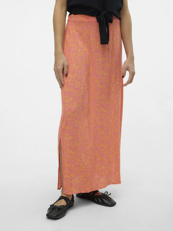 Vero Moda Růžovo-oranžová dámská květovaná maxi sukně Vero Moda Menny