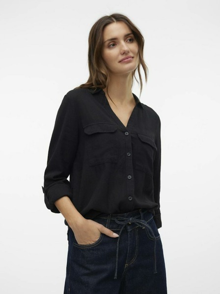Vero Moda Černá dámská lněná halenka Vero Moda Linn Bumpy