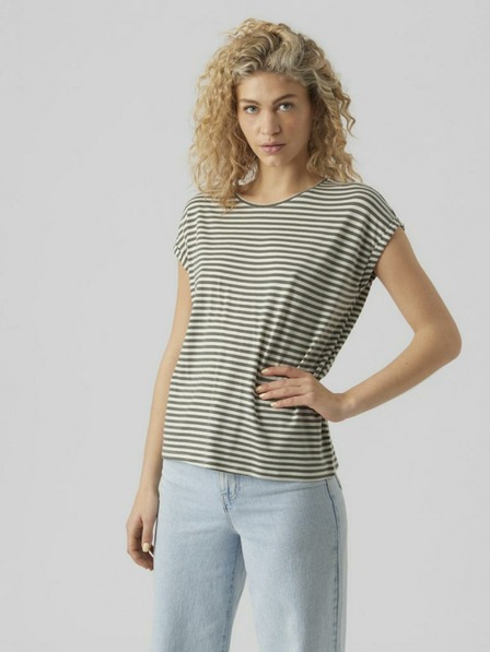 Vero Moda Bílo-zelené dámské pruhované tričko Vero Moda Ava