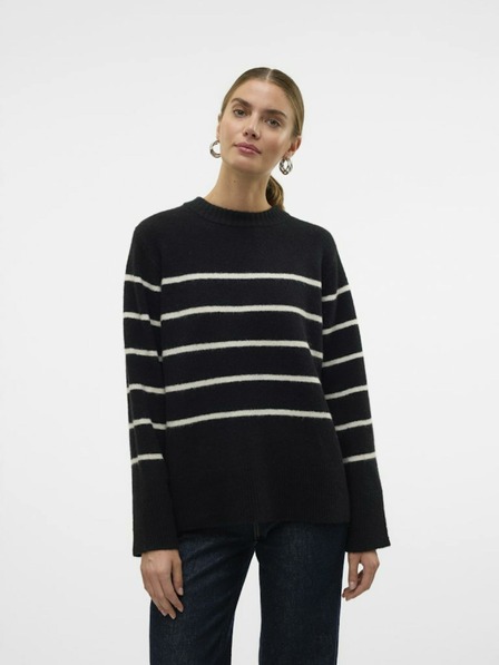 Vero Moda Béžovo-černý dámský pruhovaný svetr Vero Moda Flawless