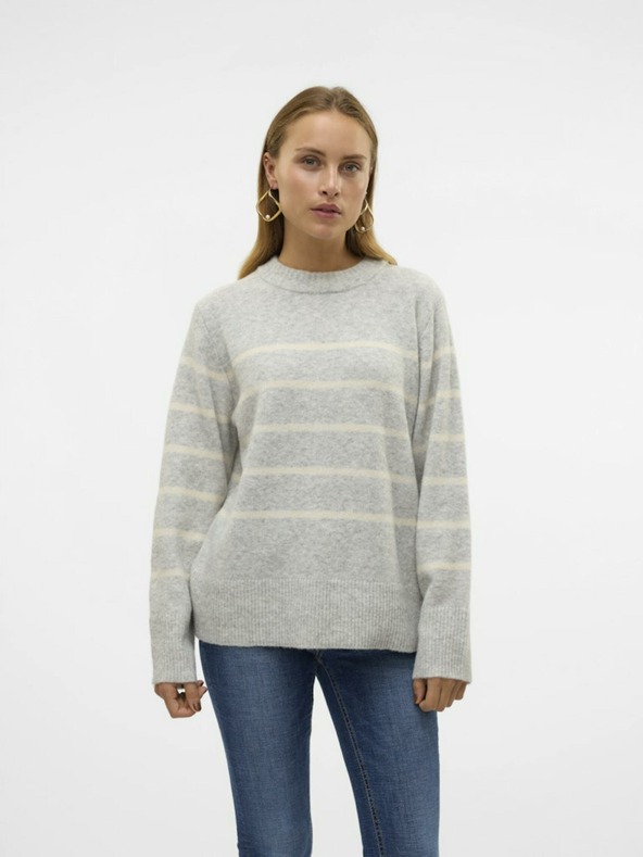 Vero Moda Béžovo-šedý dámský pruhovaný svetr Vero Moda Flawless