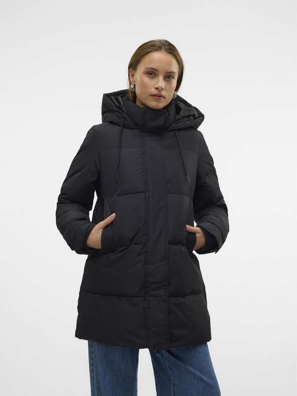 Vero Moda Černý dámský péřový kabát Vero Moda Leonielea