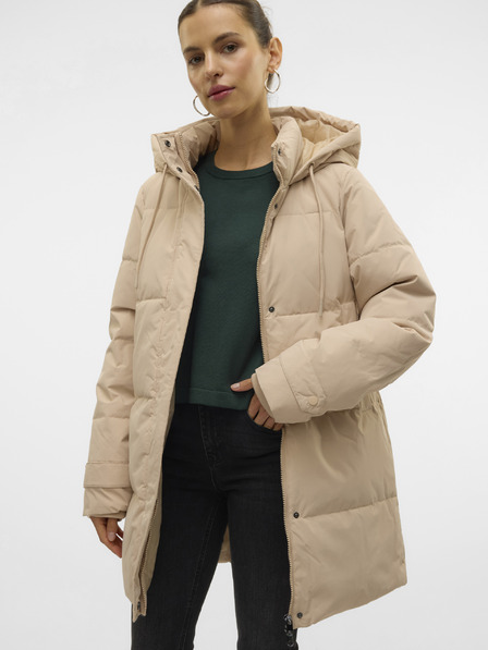 Vero Moda Béžový dámský péřový kabát Vero Moda Leonielea