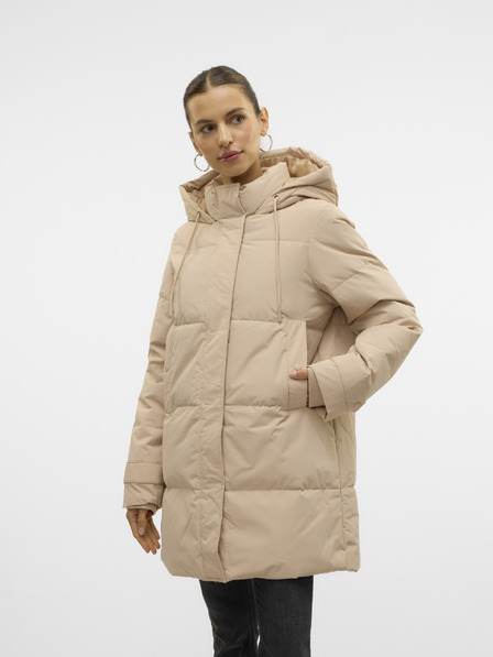 Vero Moda Béžový dámský péřový kabát Vero Moda Leonielea