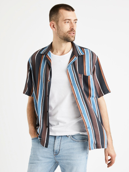 Celio Modro-hnědá pánská pruhovaná košile Celio Taboy