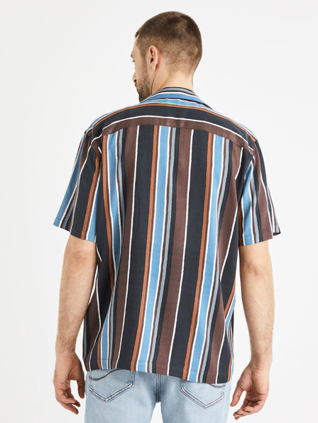 Celio Modro-hnědá pánská pruhovaná košile Celio Taboy