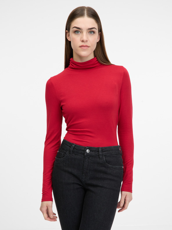 Orsay Červené dámské tričko s dlouhým rukávem ORSAY