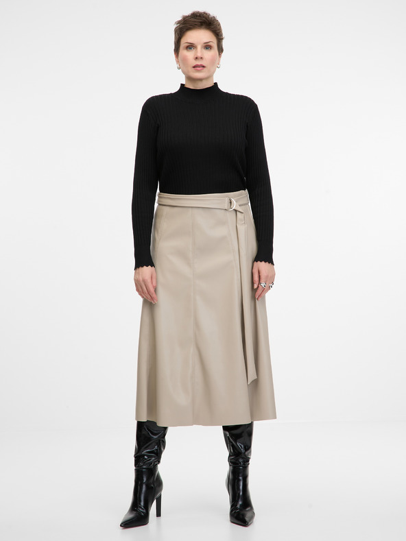 Orsay Béžová dámská koženková midi sukně ORSAY