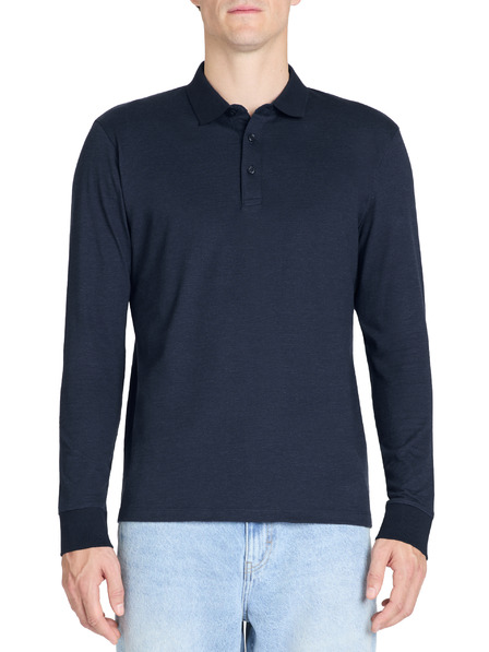 Celio Tmavě modré pánské polo tričko s dlouhým rukávem Celio Jiwomini