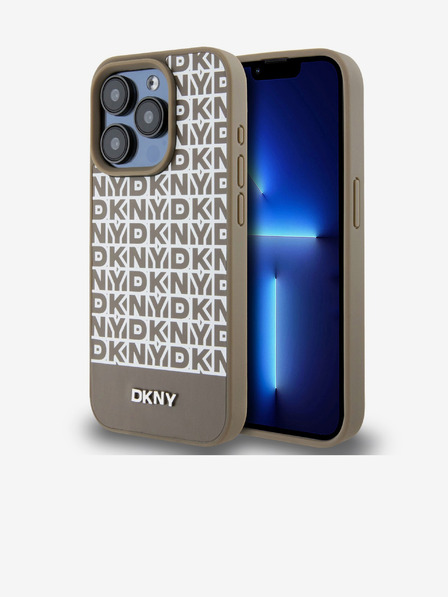 DKNY PU Leather Repeat Pattern Bottom Stripe MagSafe Zadní Kryt pro iPhone 15 Pro Max Brown DKNY