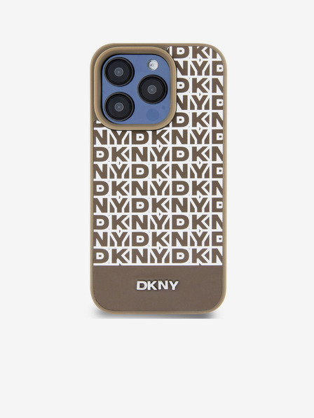 DKNY PU Leather Repeat Pattern Bottom Stripe MagSafe Zadní Kryt pro iPhone 15 Pro Max Brown DKNY