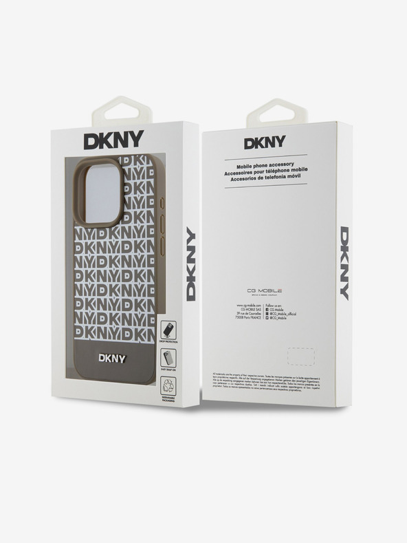 DKNY PU Leather Repeat Pattern Bottom Stripe MagSafe Zadní Kryt pro iPhone 15 Pro Max Brown DKNY