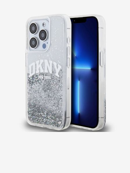 DKNY Liquid Glitter Arch Logo Zadní Kryt pro iPhone 14 Pro Transparent DKNY