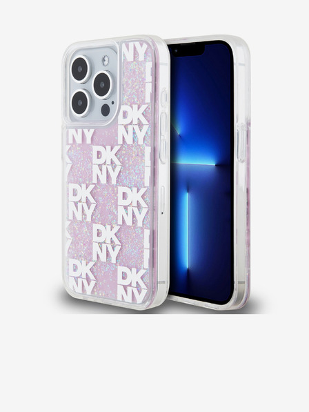 DKNY Liquid Glitter Checkered Pattern Zadní Kryt pro iPhone 15 Pro Pink DKNY