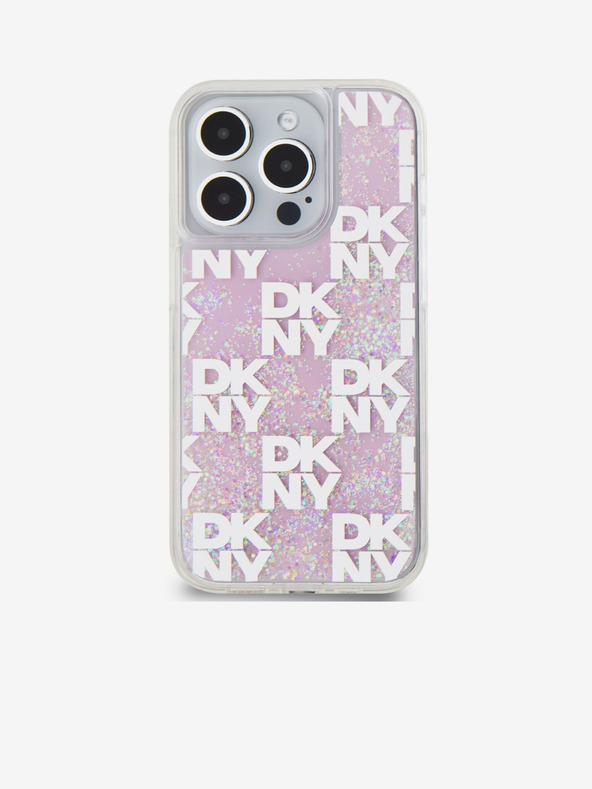 DKNY Liquid Glitter Checkered Pattern Zadní Kryt pro iPhone 15 Pro Pink DKNY