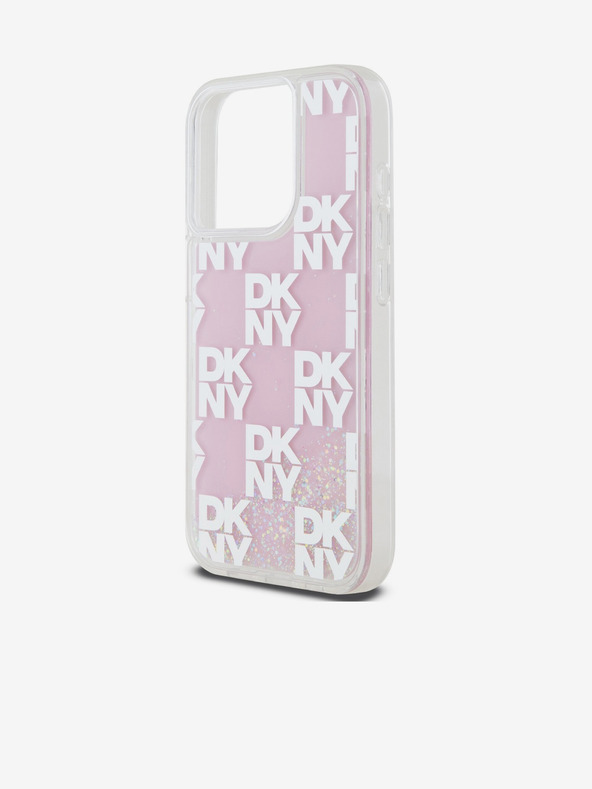 DKNY Liquid Glitter Checkered Pattern Zadní Kryt pro iPhone 15 Pro Pink DKNY