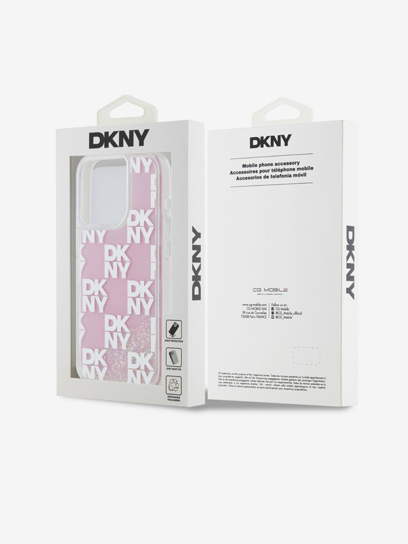 DKNY Liquid Glitter Checkered Pattern Zadní Kryt pro iPhone 15 Pro Pink DKNY
