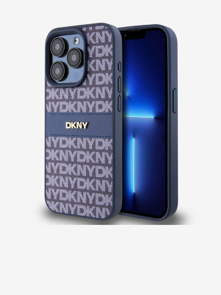 DKNY PU Leather Repeat Pattern Tonal Stripe Zadní Kryt pro iPhone 15 Pro Blue DKNY
