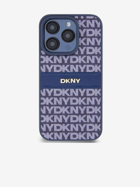 DKNY PU Leather Repeat Pattern Tonal Stripe Zadní Kryt pro iPhone 15 Pro Blue DKNY
