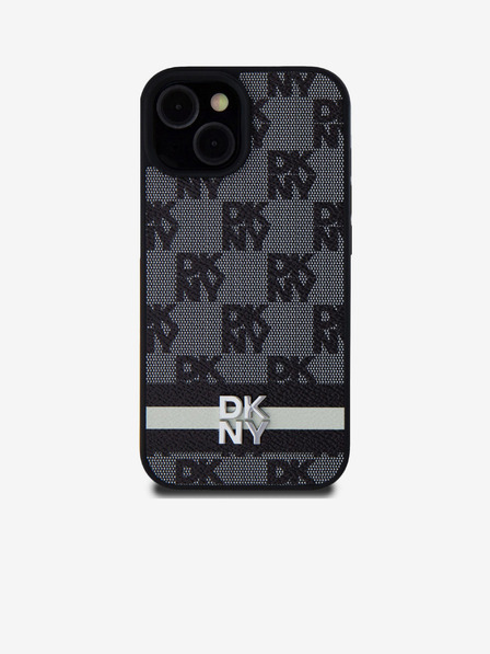 DKNY PU Leather Checkered Pattern and Stripe Zadní Kryt pro iPhone 15 Black DKNY