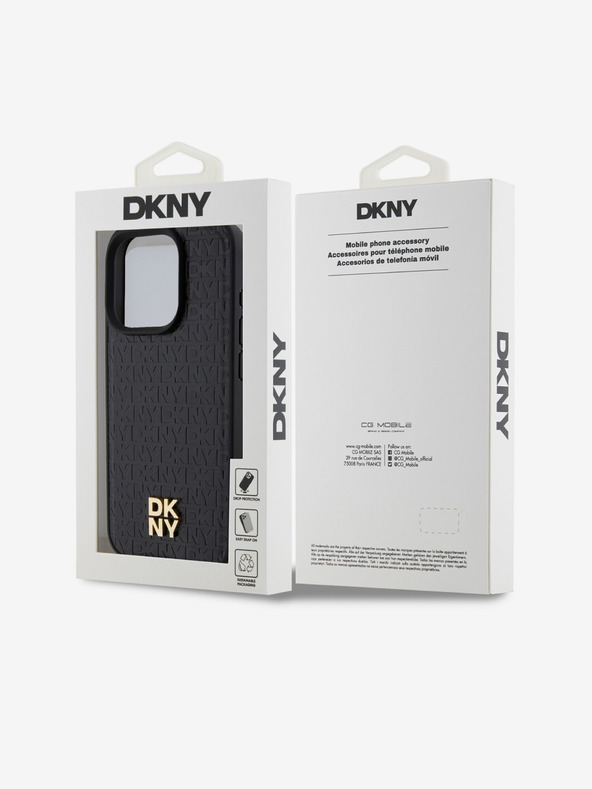 DKNY PU Leather Repeat Pattern Stack Logo Magsafe Zadní Kryt pro iPhone 13 Pro Max Black DKNY