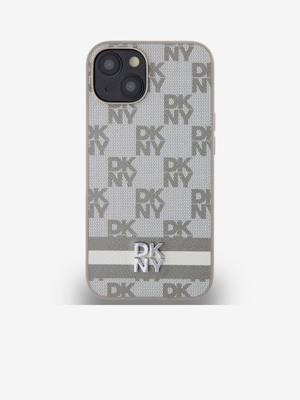 DKNY PU Leather Checkered Pattern and Stripe Zadní Kryt pro iPhone 14 Beige DKNY