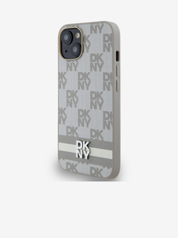 DKNY PU Leather Checkered Pattern and Stripe Zadní Kryt pro iPhone 14 Beige DKNY