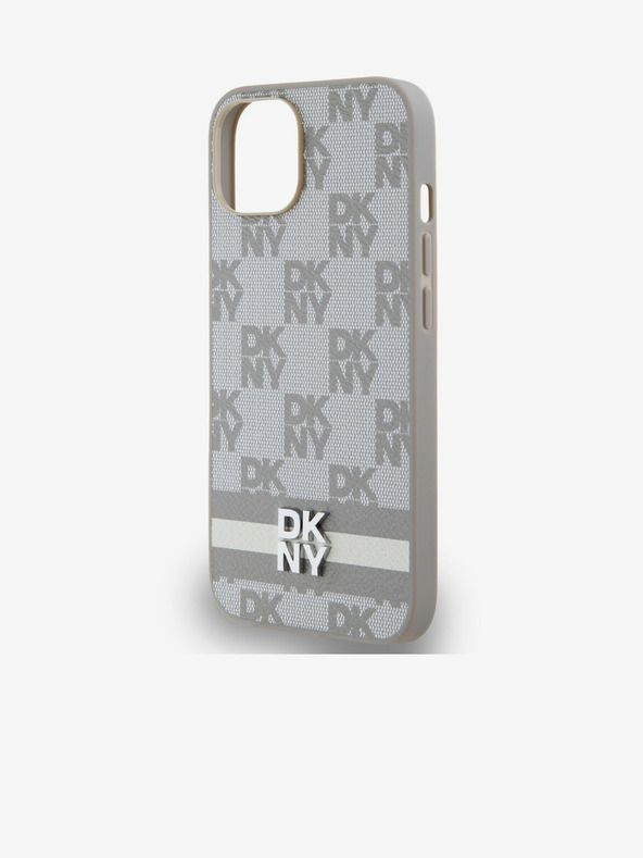 DKNY PU Leather Checkered Pattern and Stripe Zadní Kryt pro iPhone 14 Beige DKNY