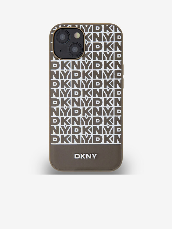 DKNY PU Leather Repeat Pattern Bottom Stripe MagSafe Zadní Kryt pro iPhone 14 Brown DKNY