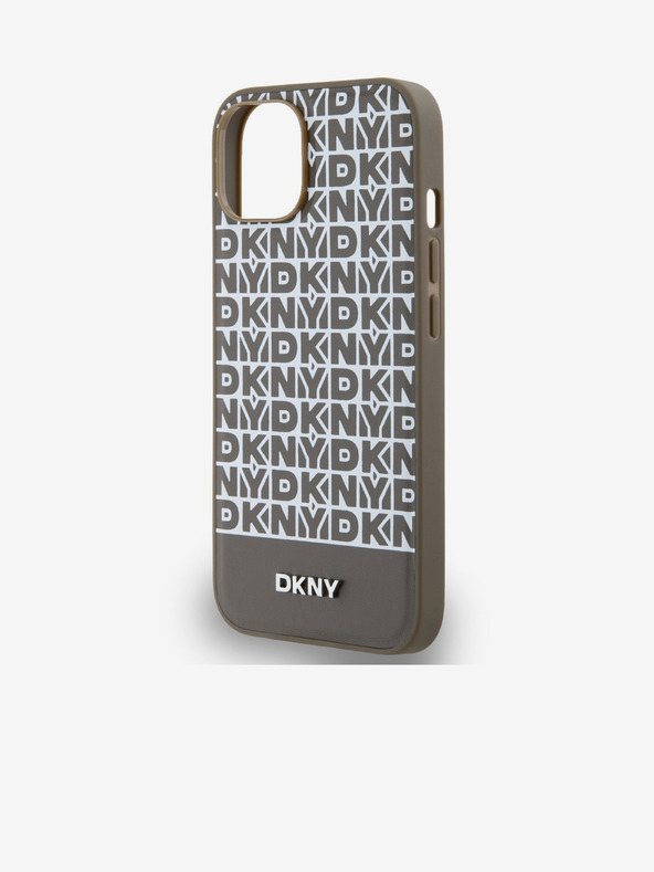 DKNY PU Leather Repeat Pattern Bottom Stripe MagSafe Zadní Kryt pro iPhone 14 Brown DKNY