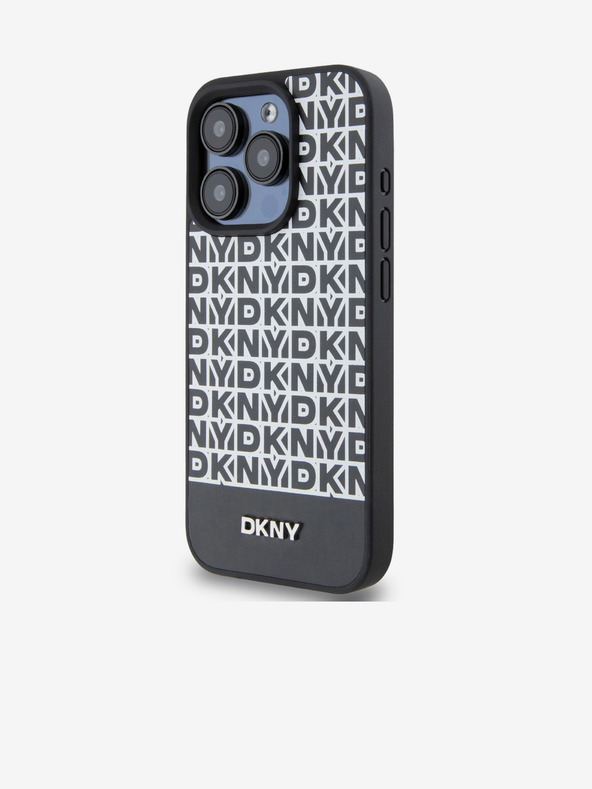 DKNY PU Leather Repeat Pattern Bottom Stripe MagSafe Zadní Kryt pro iPhone 15 Pro Max Black DKNY