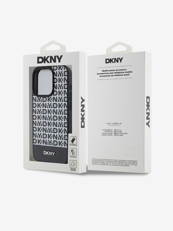 DKNY PU Leather Repeat Pattern Bottom Stripe MagSafe Zadní Kryt pro iPhone 15 Pro Max Black DKNY