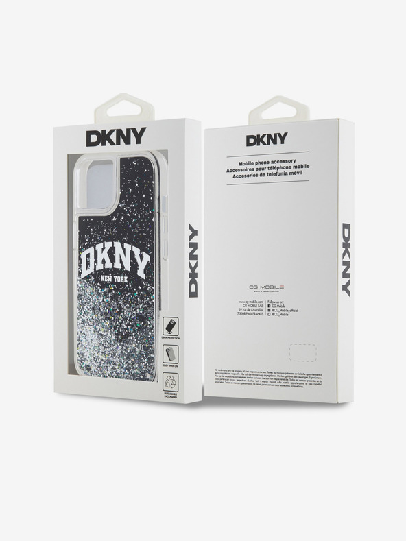DKNY Liquid Glitter Arch Logo Zadní Kryt pro iPhone 14 Black DKNY