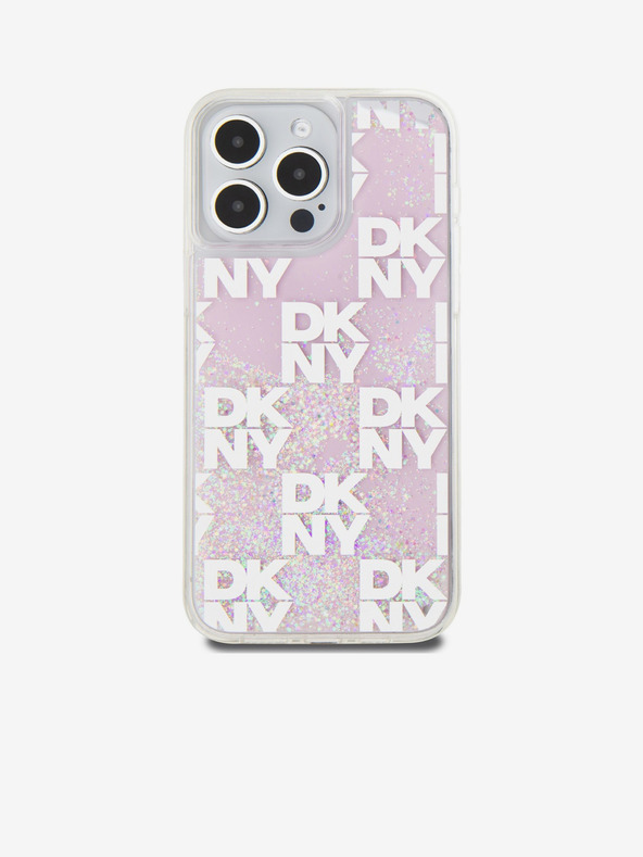 DKNY Liquid Glitter Checkered Pattern Zadní Kryt pro iPhone 15 Pro Max Pink DKNY