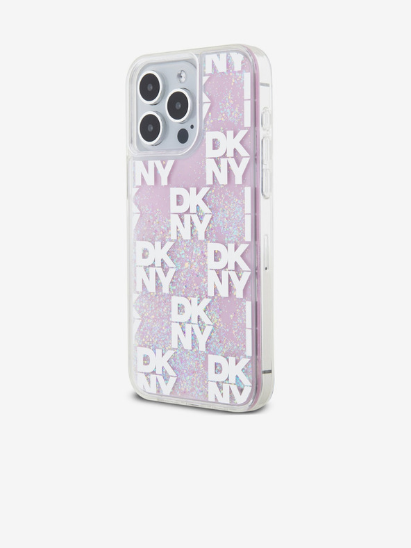 DKNY Liquid Glitter Checkered Pattern Zadní Kryt pro iPhone 15 Pro Max Pink DKNY