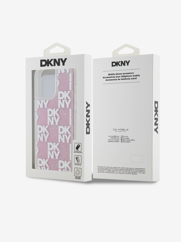 DKNY Liquid Glitter Checkered Pattern Zadní Kryt pro iPhone 15 Pro Max Pink DKNY