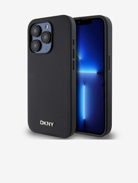 DKNY PU Leather Silver Metal Logo Magsafe Zadní Kryt pro iPhone 15 Pro Black DKNY