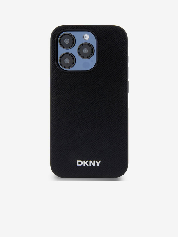 DKNY PU Leather Silver Metal Logo Magsafe Zadní Kryt pro iPhone 15 Pro Black DKNY