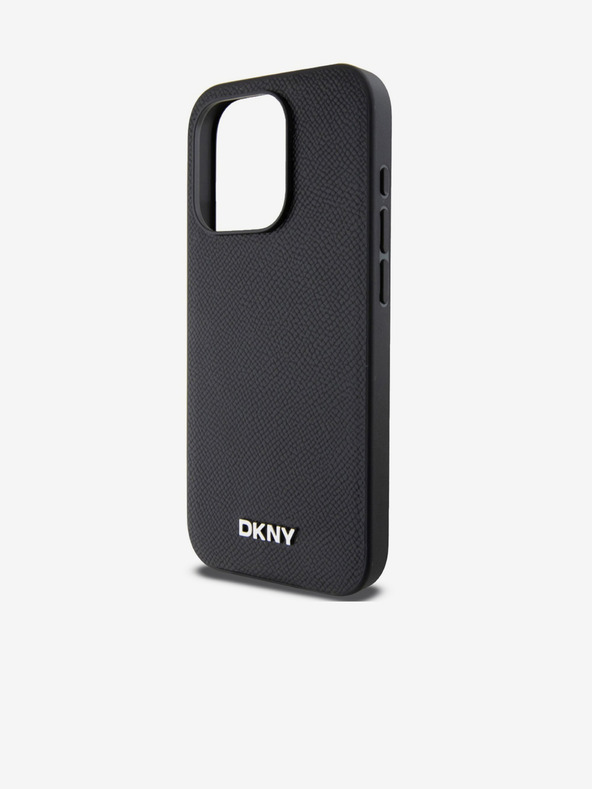 DKNY PU Leather Silver Metal Logo Magsafe Zadní Kryt pro iPhone 15 Pro Black DKNY