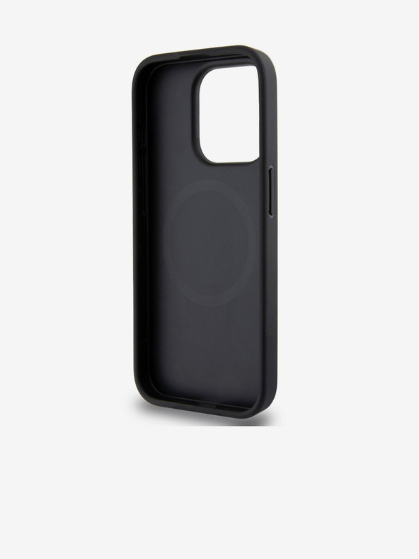 DKNY PU Leather Silver Metal Logo Magsafe Zadní Kryt pro iPhone 15 Pro Black DKNY