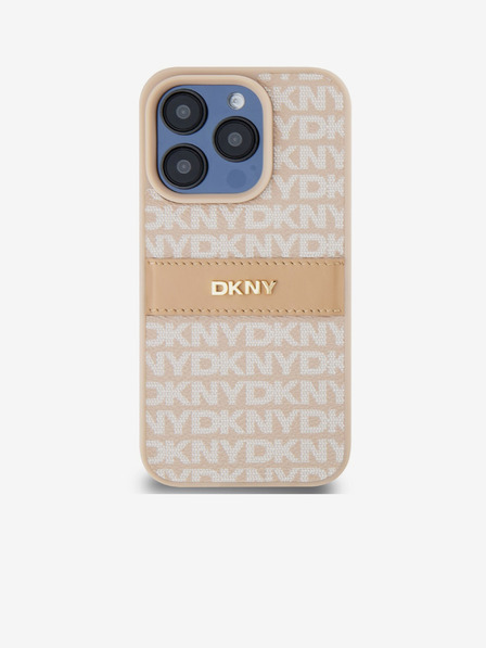 DKNY PU Leather Repeat Pattern Tonal Stripe Zadní Kryt pro iPhone 15 Pro Pink DKNY