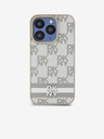 DKNY PU Leather Checkered Pattern and Stripe Zadní Kryt pro iPhone 14 Pro Beige DKNY