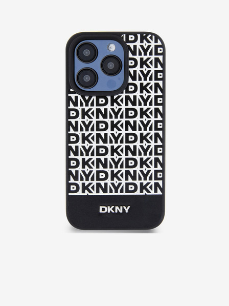 DKNY PU Leather Repeat Pattern Bottom Stripe MagSafe Zadní Kryt pro iPhone 12/12 Pro Black DKNY