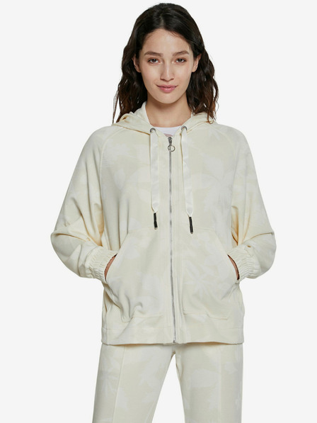 Desigual Krémová mikina Desigual Hoodie Zip Pintuck Camo